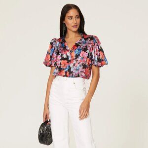 LoboRosa Multi Floral Short Sleeve Blouse
